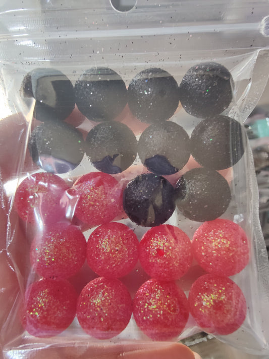 16mm black Red glitter